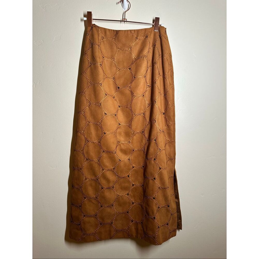 🌸 Coldwater Creek Tan Faux Sueded Weatern Midi Skirt Size 8 Petite